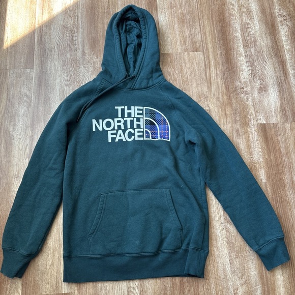 The North Face Tops - The North Face Hoodie Womens Small‎ Green Logo Graphic Pullover Sweatshirt